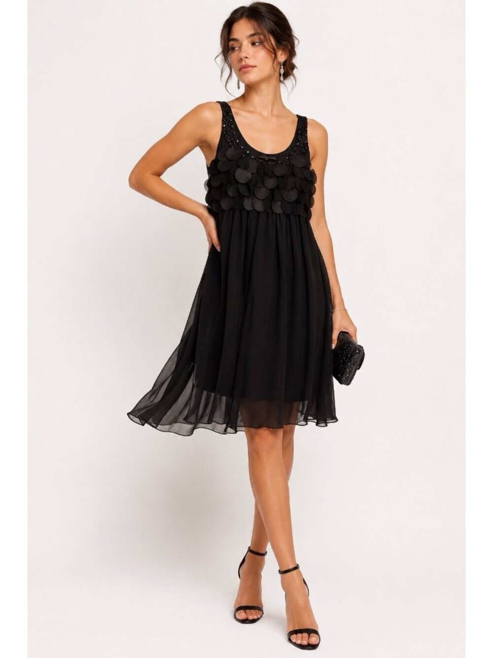 MES DEMOISELLE babydoll empire waist black dress 6 wedding guest party cocktail